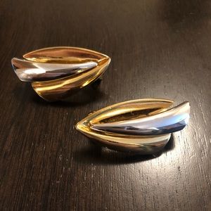 Vintage Puccini Gold Silver Leaf Clip On Earrings